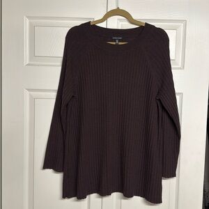 Eileen Fisher Fine Merino Wool Crew Neck Sweater Brown Size Medium Ribbed Luxury
